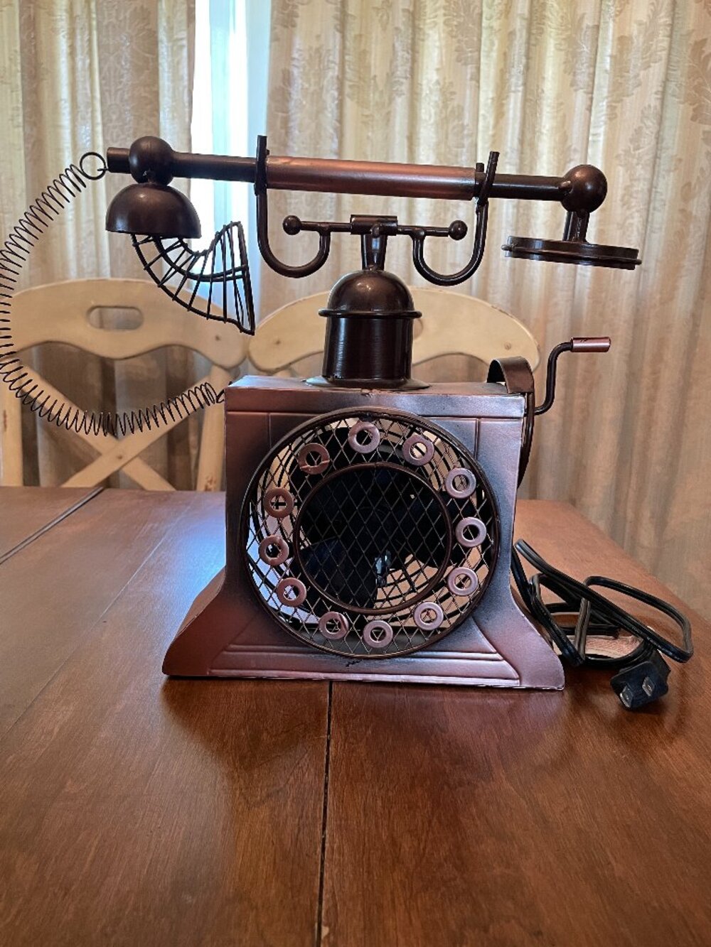 Rare Deco Breeze Telephone Figurine Fan – Antique Bronze Finish, Discontinued